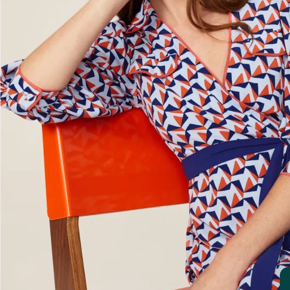 DVF wrap dress orange and blue maxi rent the runway - Picture 3 of 6